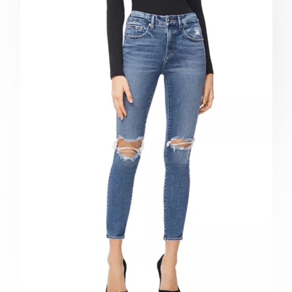 Good American Good Legs High Rise Ripped Skinny Crop Jeans in Blue261 0/25 N0609
